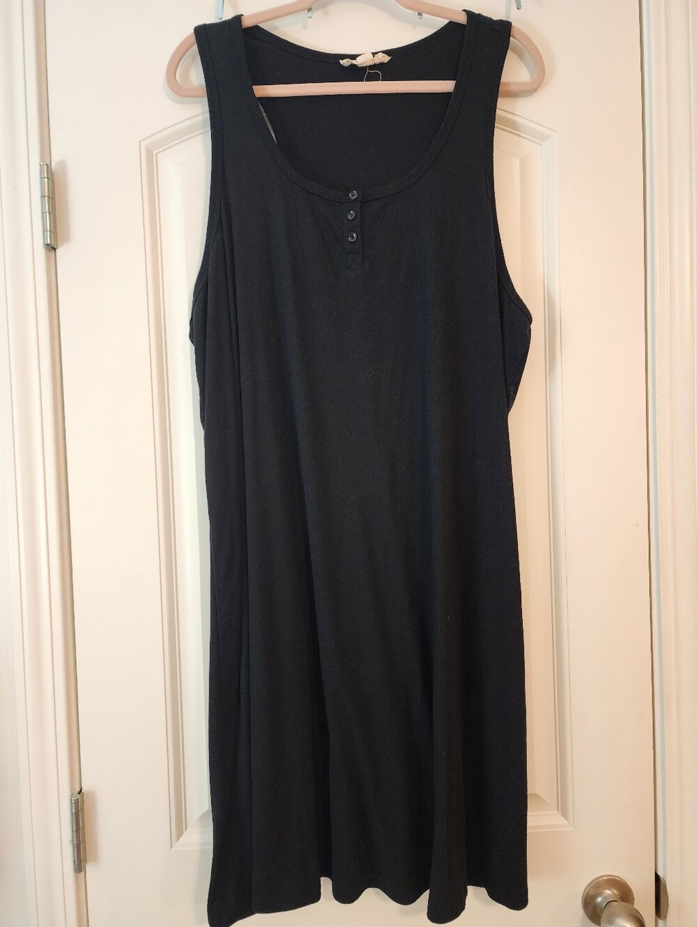 Ecothreads Black Ribbed Knit Sleeveless Henley Tank Top Dress Coverup 2X